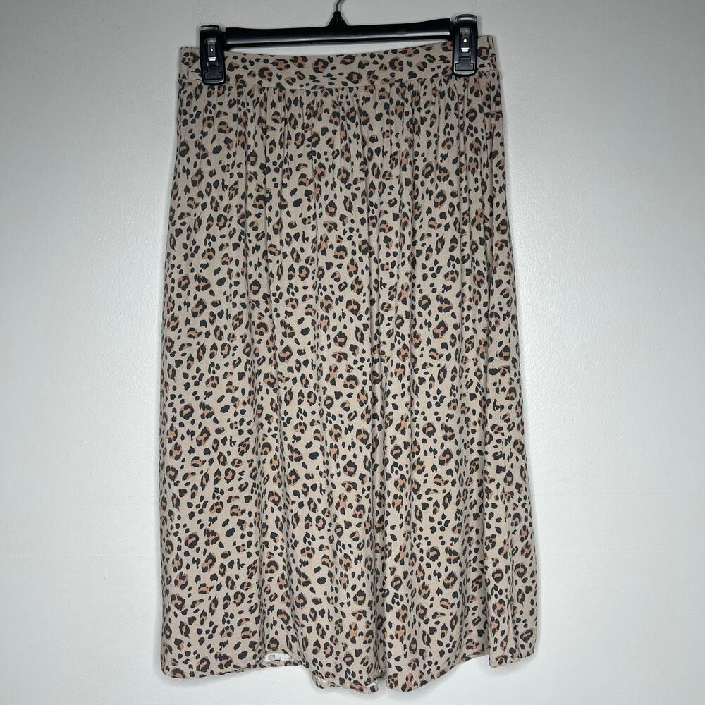 Nine West Cheetah Leopard Animal Print Skirt Size S A-Line Midi Neutral Mob Wife